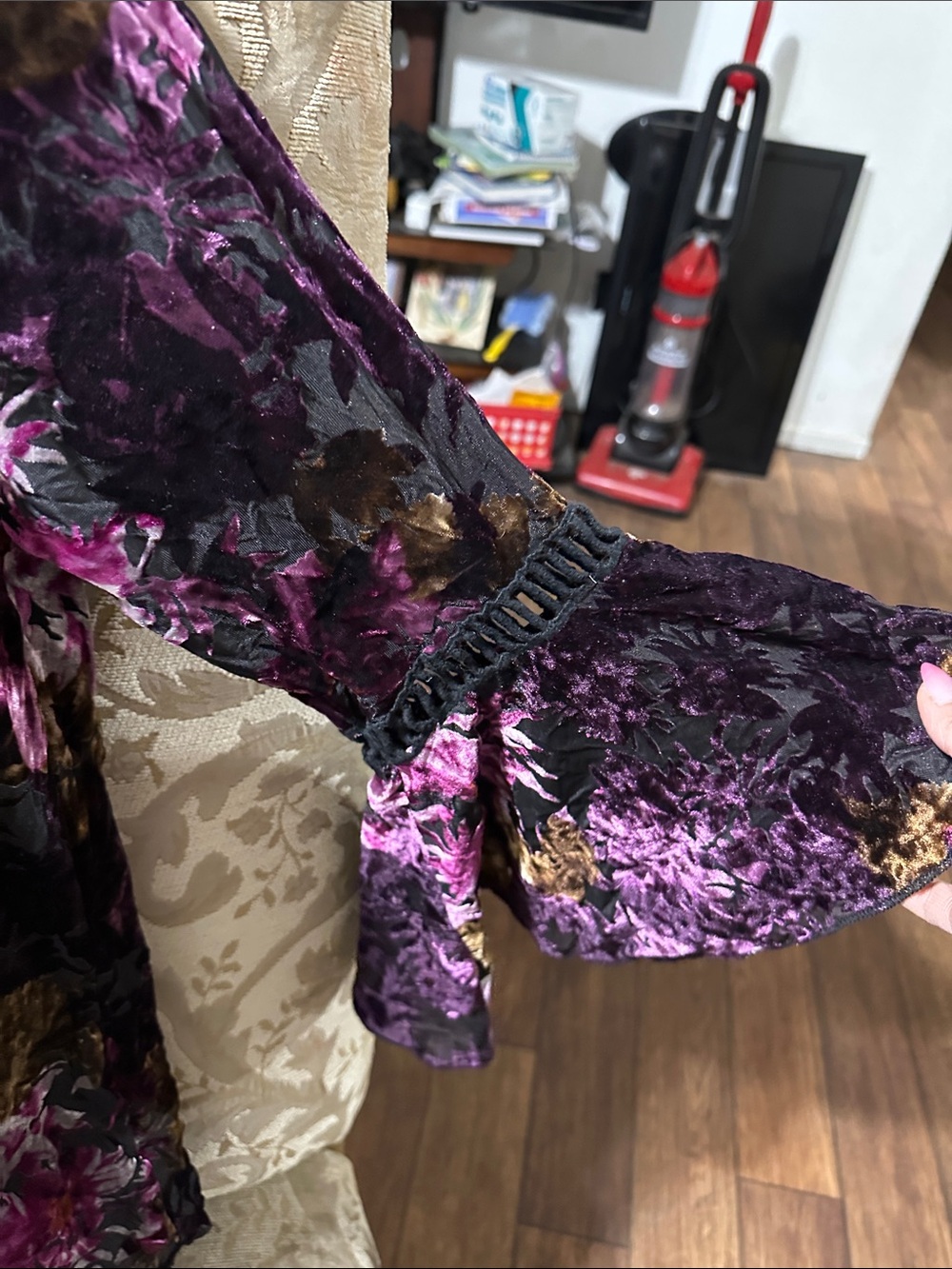 Cupio Velvet Floral Top in Black, Purple & Gold - Picture 2 of 5